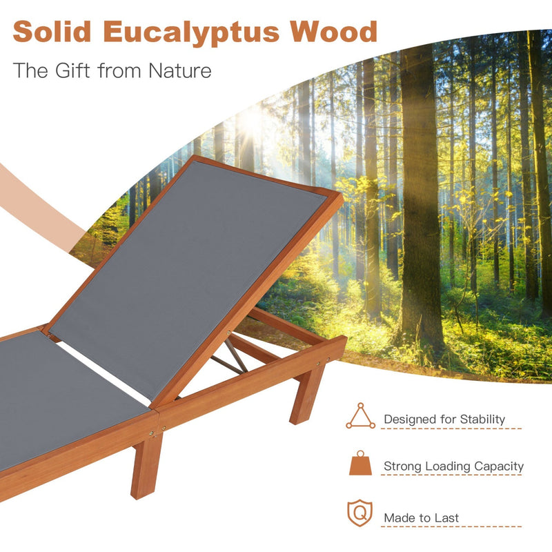 Adjustable Wood Chaise Lounge Chair with 5-Position Backrest, photo 8 of 8