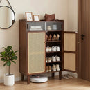 5-Tier Bamboo Shoe Cabinet with Woven Rattan Sliding Doors by LJGDeals
