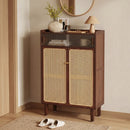 5-Tier Bamboo Shoe Cabinet with Woven Rattan Sliding Doors by LJGDeals
