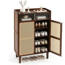 5-Tier Bamboo Shoe Cabinet with Woven Rattan Sliding Doors by LJGDeals