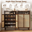 5-Tier Bamboo Shoe Cabinet with Woven Rattan Sliding Doors by LJGDeals