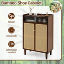 5-Tier Bamboo Shoe Cabinet with Woven Rattan Sliding Doors by LJGDeals