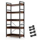 5-Tier Bookshelf with 4 Hooks Industrial Storage Bookcase-Rustic Brown by LJGDeals