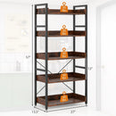 5-Tier Bookshelf with 4 Hooks Industrial Storage Bookcase-Rustic Brown by LJGDeals