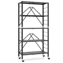 5-Tier Foldable Storage Shelf with Wheels-Black by LJGDeals