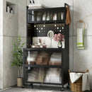 5 Tier Kitchen Bakers Rack with Lights Multifunctional Microwave Stand with Flip Door Cabinets by LJGDeals