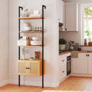 5-Tier Ladder Bookcase with Rattan Cabinet and Metal Frame-Natural by LJGDeals