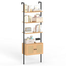 5-Tier Ladder Bookcase with Rattan Cabinet and Metal Frame-Natural by LJGDeals
