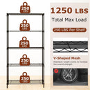 5-Tier Metal Storage Shelving Unit with V-Shaped Wire Rack and 1250 LBS Capacity-Black by LJGDeals