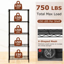 5-Tier Metal Storage Shelving Unit with V-Shaped Wire Rack and 750 LBS Capacity-Black by LJGDeals