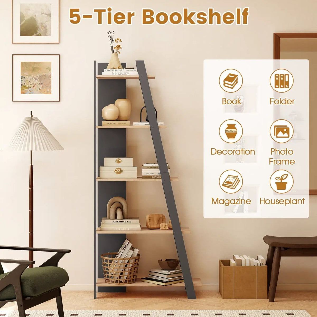 5-Tier Vertical Bookshelf for Small Spaces, 79" Tall, photo 15 of 16