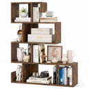 5-Tier S-Shaped Bookshelf with Open Cubes - Rustic Brown