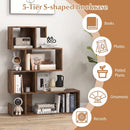 5-Tier S-Shaped Bookshelf with Open Cubes - Rustic Brown