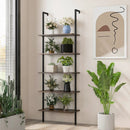 5 Tier Ladder Shelf Wall-Mounted Bookcase with Steel Frame-Brown by LJGDeals