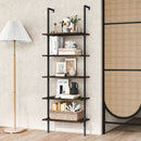 5 Tier Ladder Shelf Wall-Mounted Bookcase with Steel Frame-Brown by LJGDeals