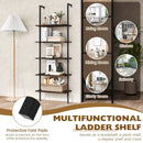 5 Tier Ladder Shelf Wall-Mounted Bookcase with Steel Frame-Brown by LJGDeals