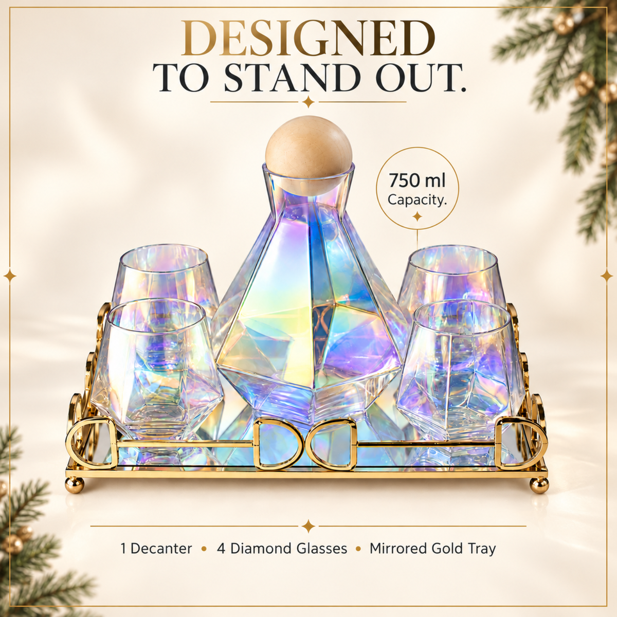 Diamond Iridescent Glass Diamond Decanter and Glasses Set, photo 7 of 9