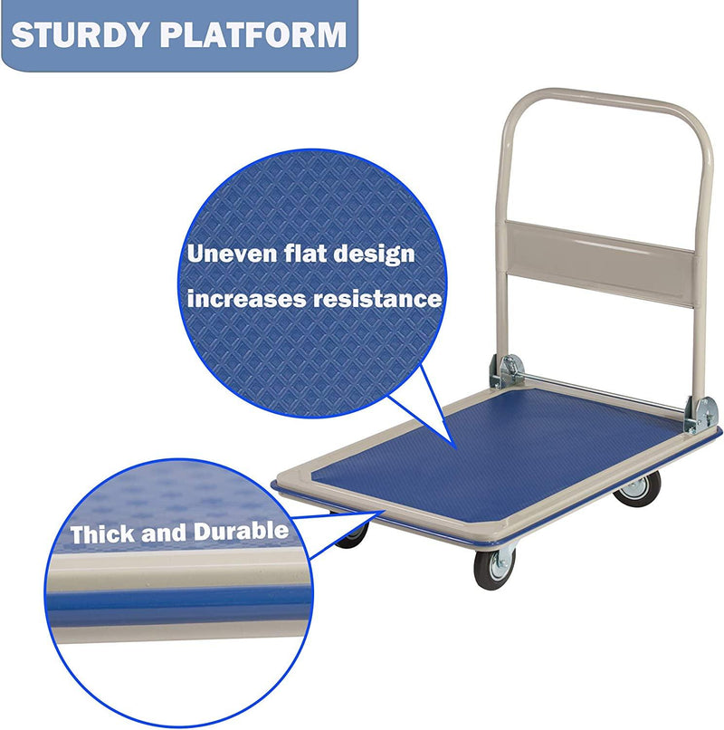 Folding Platform Cart Hand Truck Moving Push Flatbed Dolly Cart for Warehouse Home Office, 660 lbs Weight Capacity