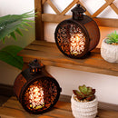 Set of 2 Round Vintage Metal Candle Lanterns 7.5" H by JHY DESIGN
