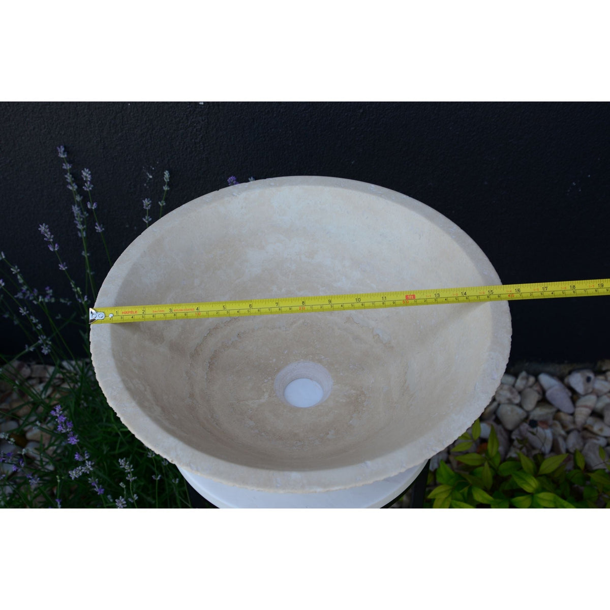 Light Beige Travertine Natural Stone Handcrafted Vessel Sink, photo 7 of 9