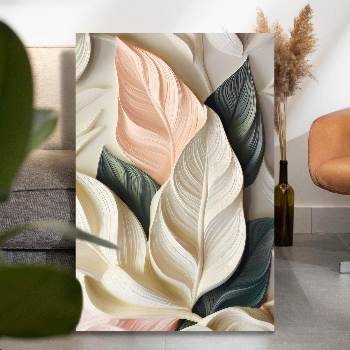 Elegant 3D Pastel Leaf Wall Art, photo 5 of 10