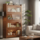 Tall Bamboo Bookshelf with Acrylic Doors, 4 Tier Storage Cabinet by 2Dropme