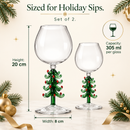 Crystal Green Christmas Tree Wine Glasses - Set of 2, 10oz