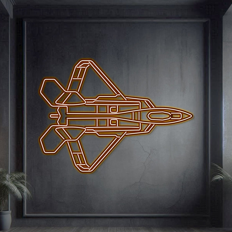 F-22 Raptor Top Metal Neon Aircraft Wall Art - NCN0040