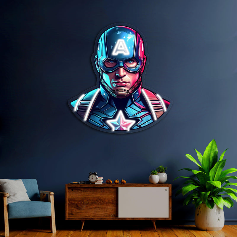 UV Printed Captain America Neon Sign,Neon Wall Art,Neon Light Sign, Custom Neon Sign,UV Print Neon Sign,Acrylic Neon