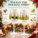 Set of 2 Stemmed Christmas Tree Design Wine Glasses - 14 oz