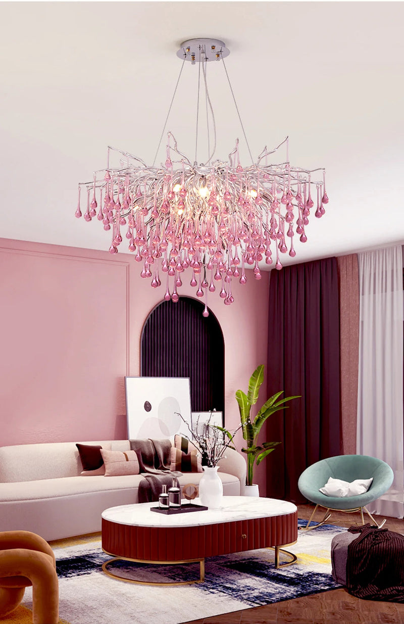Imbersago | Modern Pink Crystal Chandelier for Living Room, Dining Room, Bedroom