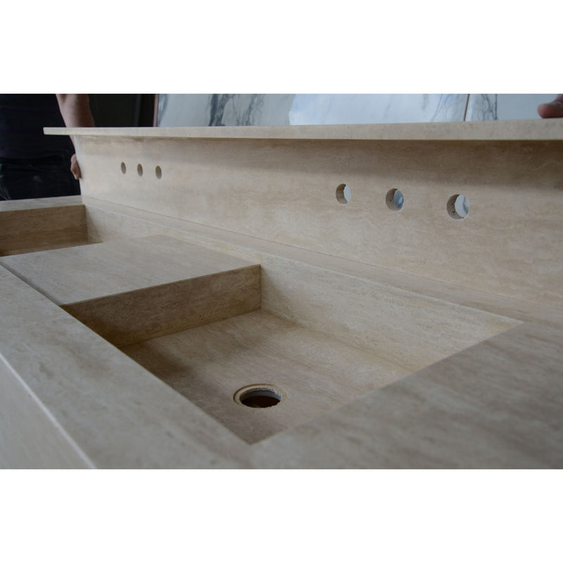 Travertine Double Sink - Handcrafted Custom Artisanal Stone Resort Luxury Bath, photo 10 of 21