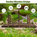 5 Feet Wooden Garden Bridge Arc Footbridge Stained Finish Walkway with Safety Rails
