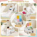 5 in 1 Convertible Toddler Slide Set Kids Art Easel with Stool and Book Rack