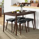5 Piece Dining Table Set for 4 with 4 Upholstered Stools and Rubber Wood Legs-Brown by LJGDeals