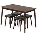 5 Piece Dining Table Set for 4 with 4 Upholstered Stools and Rubber Wood Legs-Brown by LJGDeals