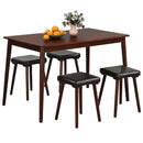 5 Piece Dining Table Set for 4 with 4 Upholstered Stools and Rubber Wood Legs-Brown by LJGDeals