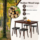 5 Piece Dining Table Set for 4 with 4 Upholstered Stools and Rubber Wood Legs-Brown by LJGDeals