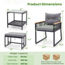 5 Piece Outdoor Rattan Conversation Set with 2-Layer Side Table and 2 Ottomans-Gray