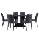 7-Piece Faux Marble Dining Table Set, Glass Rectangular Kitchen Table for 6-8, Modern Black Faux Marble Dining Room Table with MDF Base, Dining Table & 6 Chairs