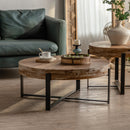 31.29" Modern Retro Splicing Round Coffee Table, Fir Wood Table Top with Cross Legs Metal Base