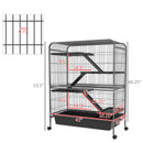53.5" Small Animal Cage, 5-Level Metal Ferret or Bunny Cage with Wheels, Chinchilla Cage with Removable Tray, 2 Front Doors, Ramps, Gray