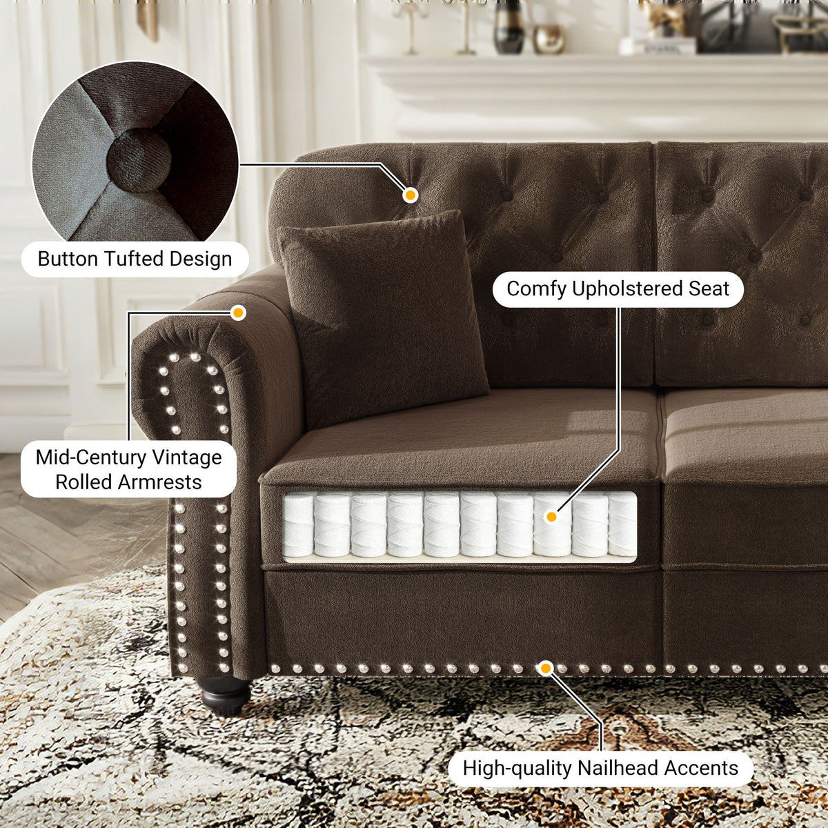 Upholstered 3 Seater Sofa Set With Ottoman, photo 19 of 39