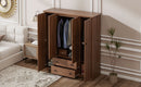 4 Door Wardrobe Armoire Closet with 2 Drawers, Brown