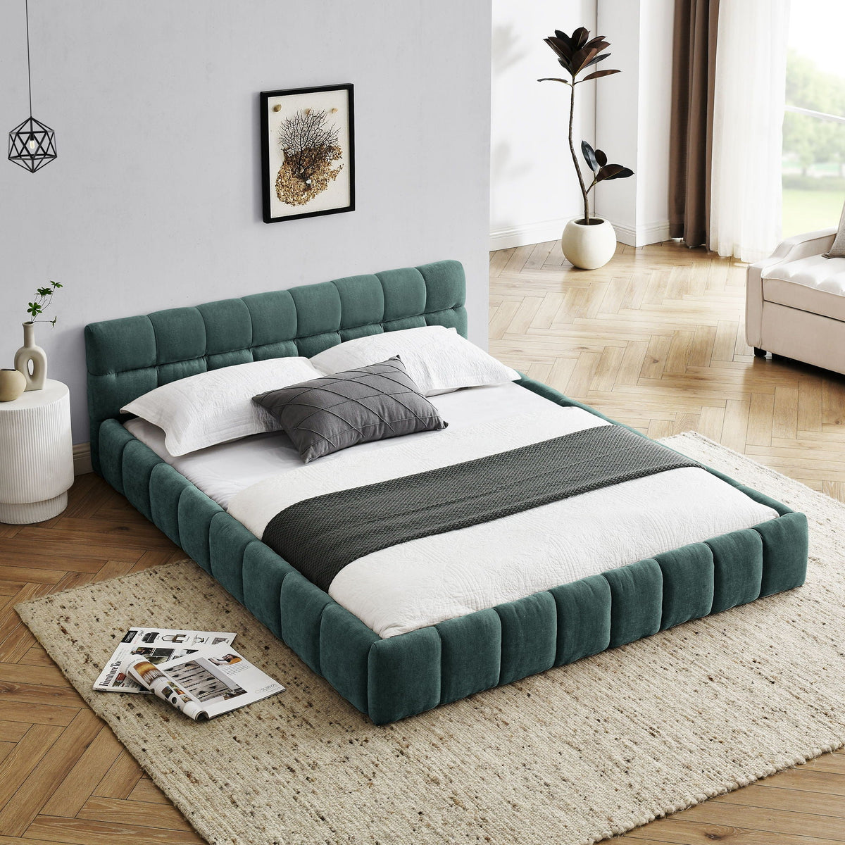 Modern Platform Bed Frame With Thick Fabric, photo 20 of 33