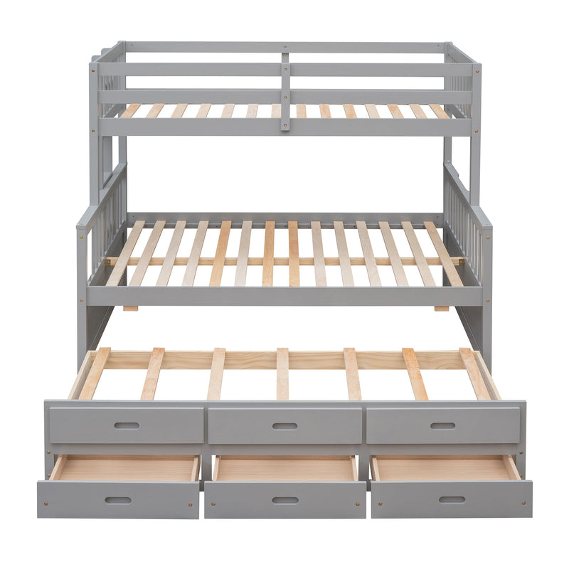 Twin-Over-Full Bunk Bed with Twin size Trundle, Separable Bunk Bed with Drawers for Bedroom - Gray