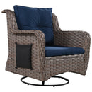 5 Pieces Outdoor Patio Furniture Set with Pet House Cool Bar and Retractable Side Tray, Rattan Wicker Patio Swivel Rocking Chairs Set of 2 with Ottomans for Backyard, Porch, Balcony, Navy Blue