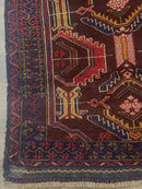 Afghan Rug 3x7, Maroon and Navy Blue, Balouch Carpet, Tribal Rug, New