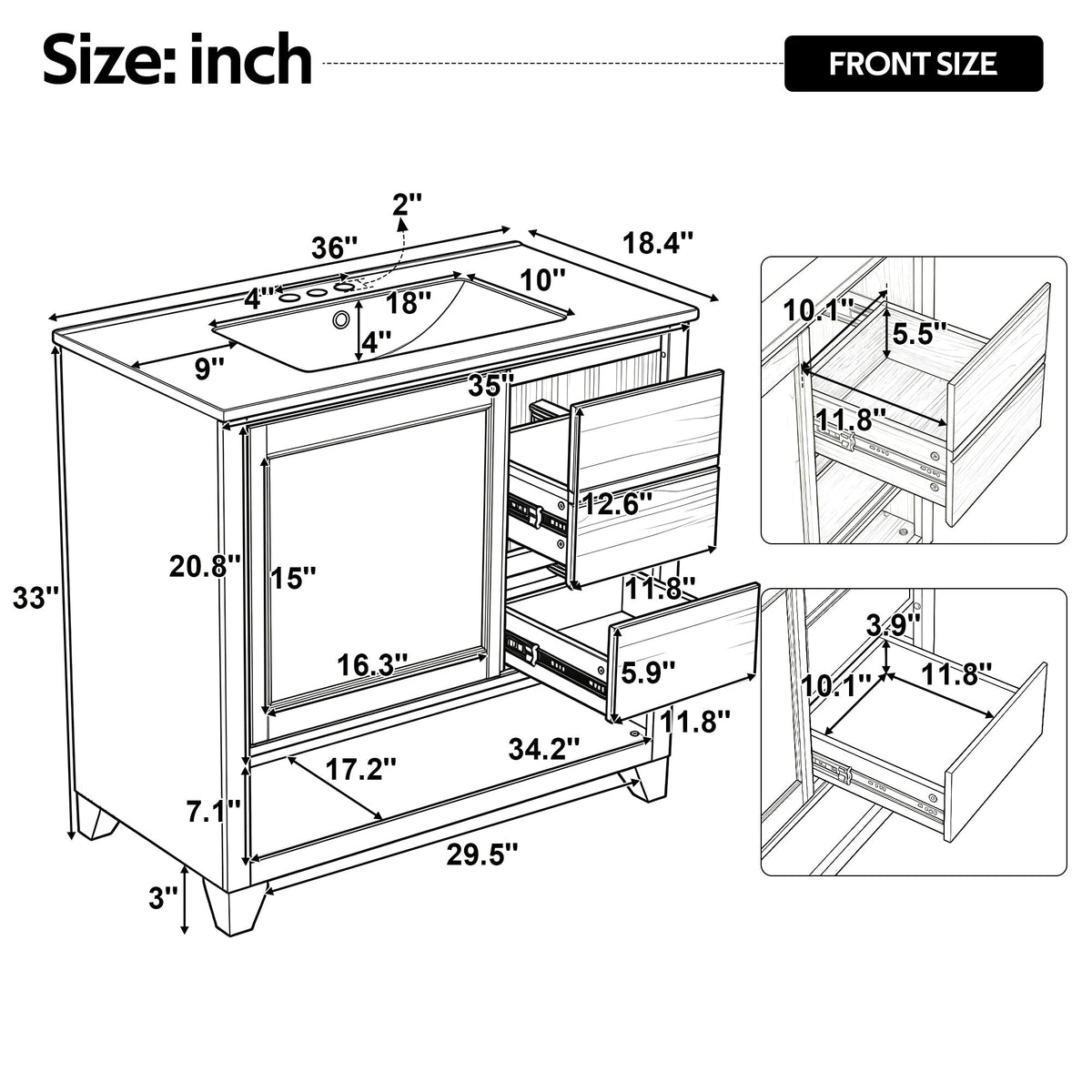 36" Bathroom Vanity with Ceramic Sink, photo 5 of 10