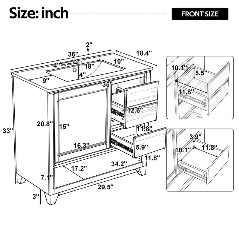 36" Bathroom Vanity with Ceramic Sink, photo 5 of 10